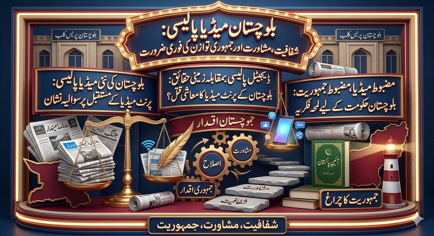 بلوچستان میڈیا پالیسی: شفافیت، مشاورت اور جمہوری توازن کی فوری ضرورت