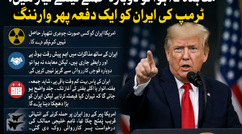 معاہدہ نہ ہوا تو دوبارہ حملے کیلئے تیار ہیں، ٹرمپ کی ایران کو ایک دفعہ پھر وارننگ