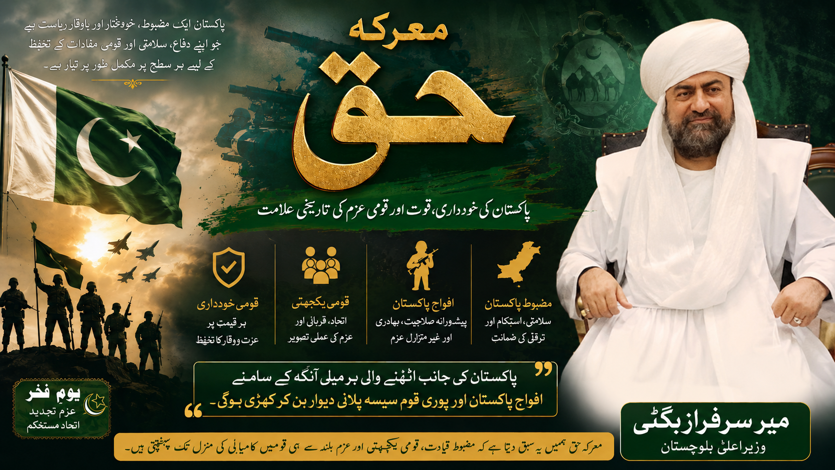 معرکہ حق پاکستان کی خودداری، قوت اور قومی عزم کی تاریخی علامت ہے، وزیراعلی بلوچستان