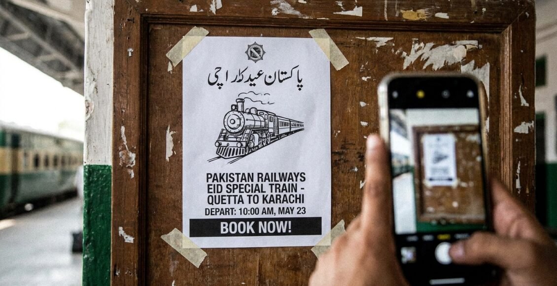 محکمہ ریلویز نے عیدالاضحٰی پر کوئٹہ سے کراچی کے لئے اسپیشل ٹرین چلانے کااعلان کردیا ،کوئٹہ سے کراچی کے لئے عید اسپیشل 23 مئی کو صبح 10 بجے روانہ ہوگی