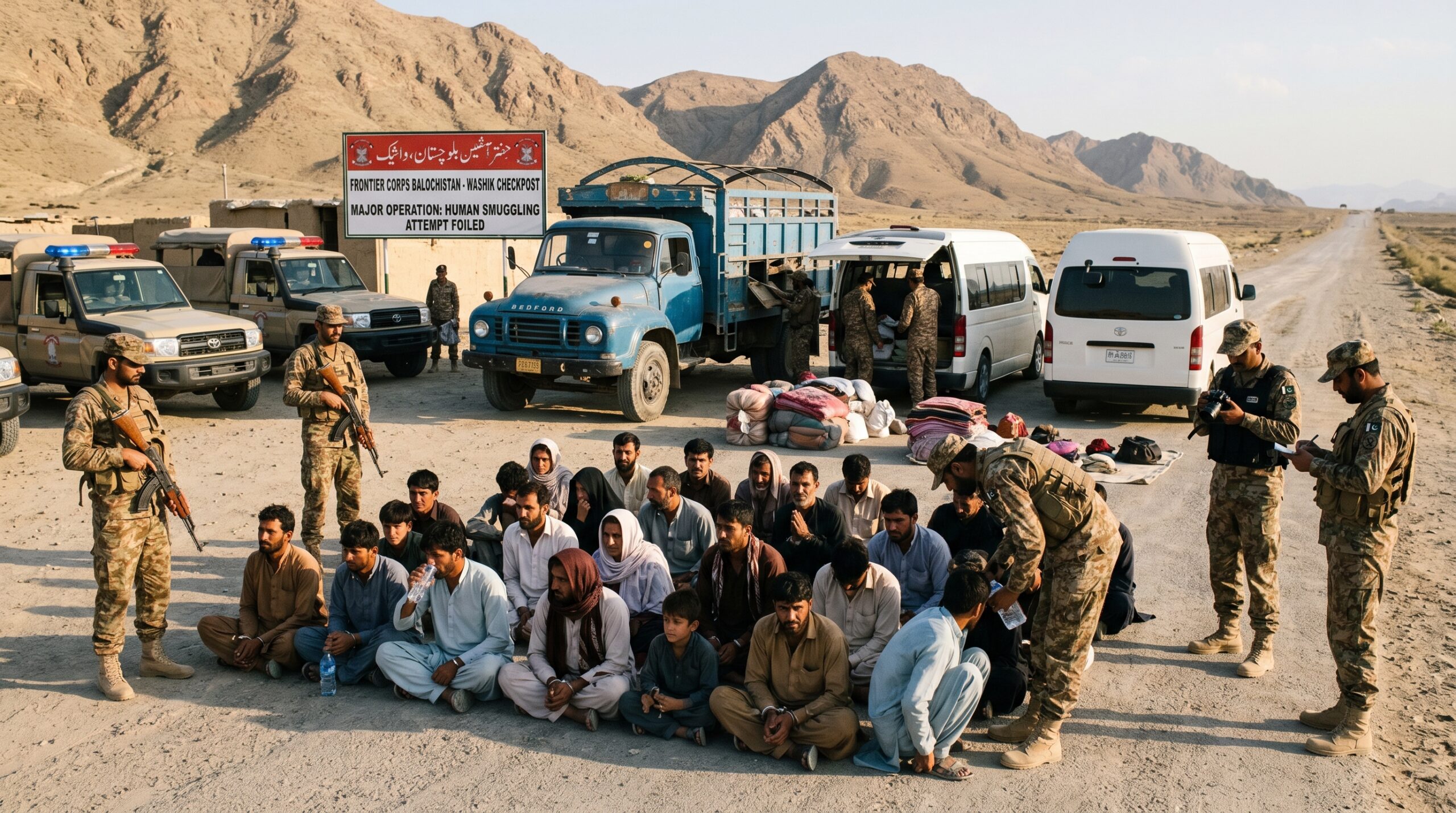 واشک،سیکیورٹی فورسز کی بڑی کارروائی، انسانی اسمگلنگ کی کوشش ناکام، 26 افغان شہری گرفتار