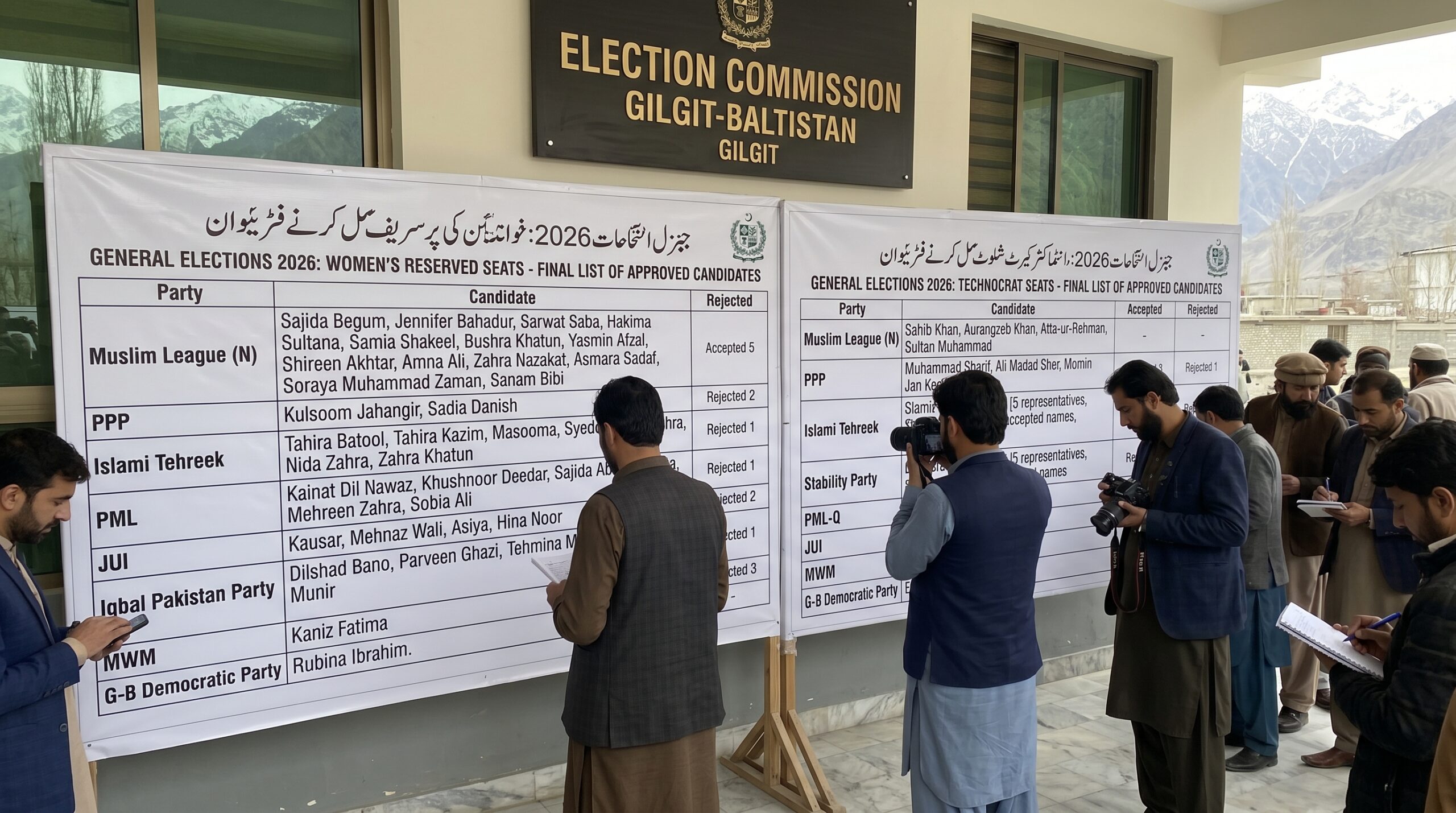 گلگت بلتستان انتخابات،خواتین کی مخصوص اور ٹیکنوکریٹس کی نشستوں پر امیدواروں کی حتمی فہرستیں جاری
