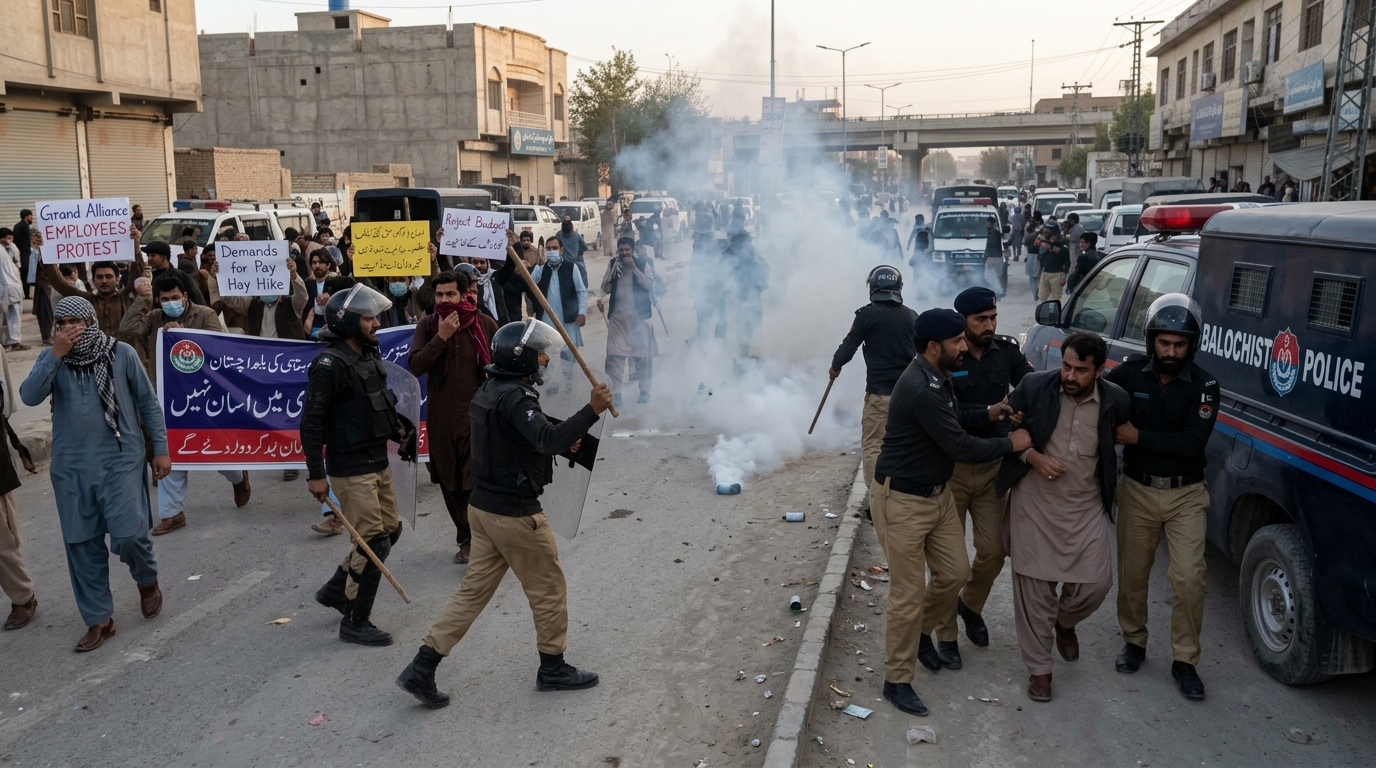 بجٹ اجلاس پر صوبائی اسمبلی کے گھیرا کی کوشش، پولیس کی گرینڈ الائنس کے ملازمین پر شدید شیلنگ اور لاٹھی چارج