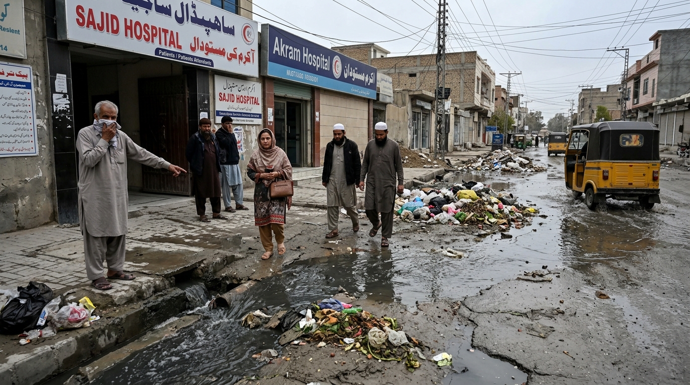ساجد ہسپتال اور اکرم ہسپتال کے سامنے گندے پانی کی نکاسی  سے عوام پریشان
