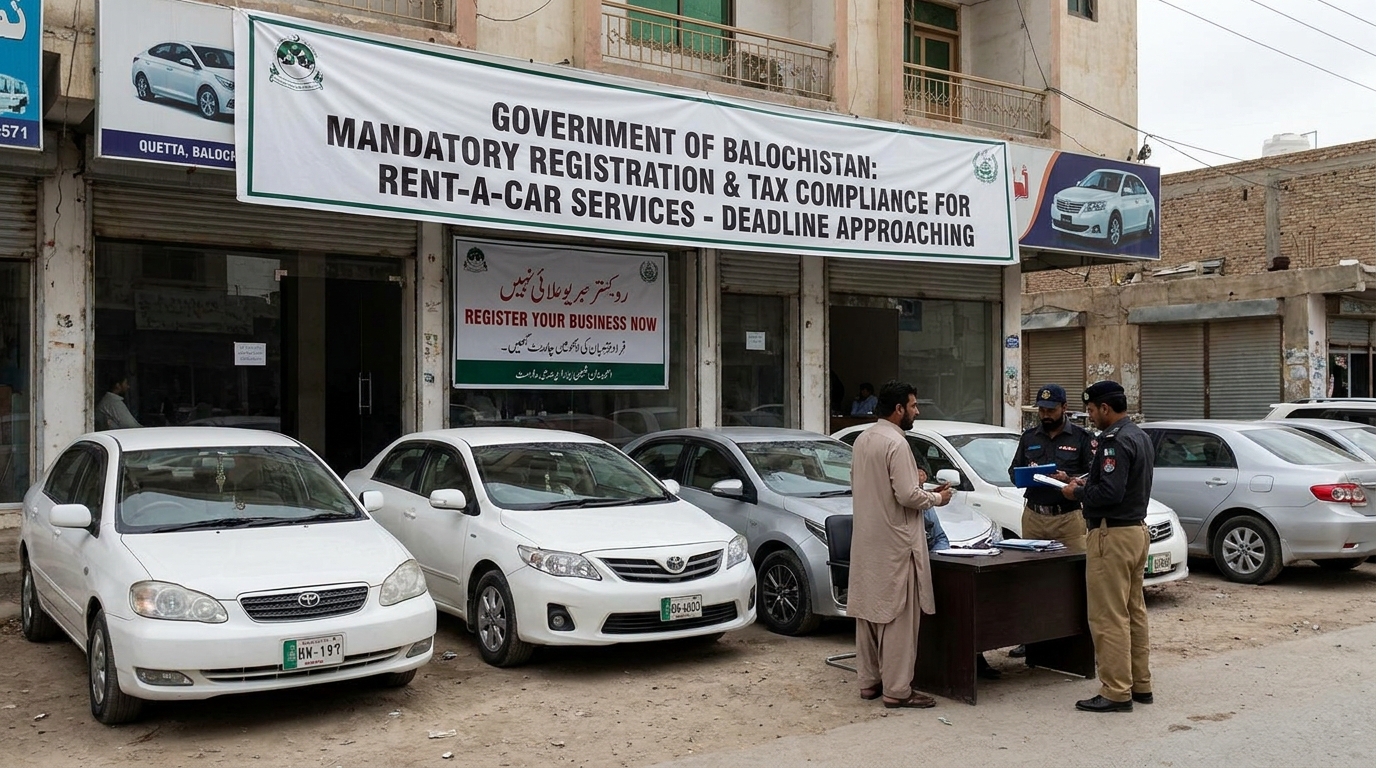 بلوچستان میں رینٹ اے کار اور آٹوموبائل رینٹل سروسز کیلئے رجسٹریشن اور ٹیکس تعمیل لازمی قرار