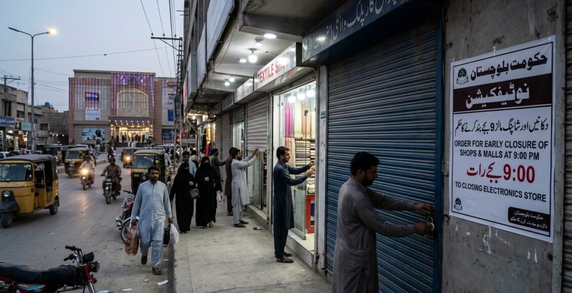 بلوچستان میں دکانیں اور شاپنگ مالز رات 9 بجے بند کرنے کا حکم، نوٹیفکیشن جاری