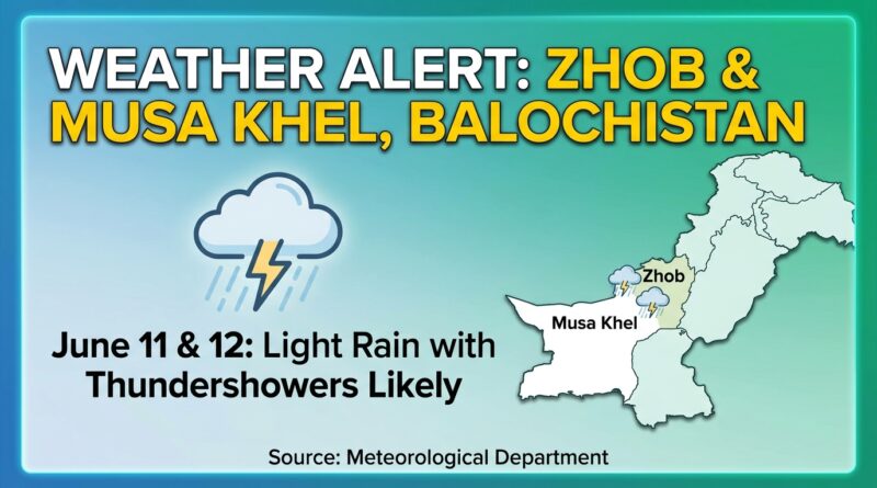 بلوچستان کے اضلاع ژوب اور موسی خیل میں 11 اور 12 جون کو گرج چمک کے ساتھ ہلکی بارش کا امکان، محکمہ موسمیات