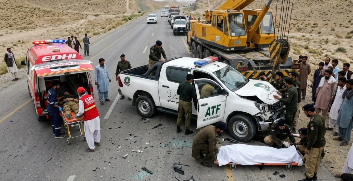 کان مہترزئی میں افسوسناک ٹریفک حادثہ، اے ٹی ایف کا اہلکار جاں بحق، 7 اہلکار زخمی