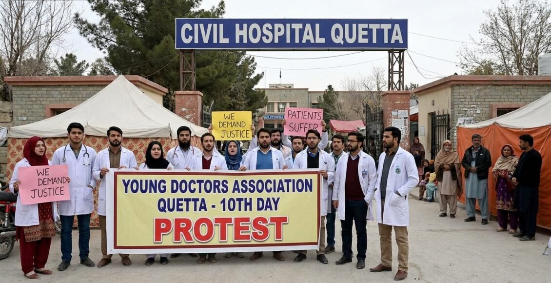 کوئٹہ سول ہسپتال میں ینگ ڈاکٹرز کا احتجاجی دھرنا دسویں روز میں داخل، طبی سروسز شدید متاثر