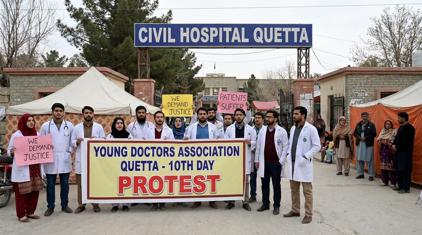 کوئٹہ سول ہسپتال میں ینگ ڈاکٹرز کا احتجاجی دھرنا دسویں روز میں داخل، طبی سروسز شدید متاثر