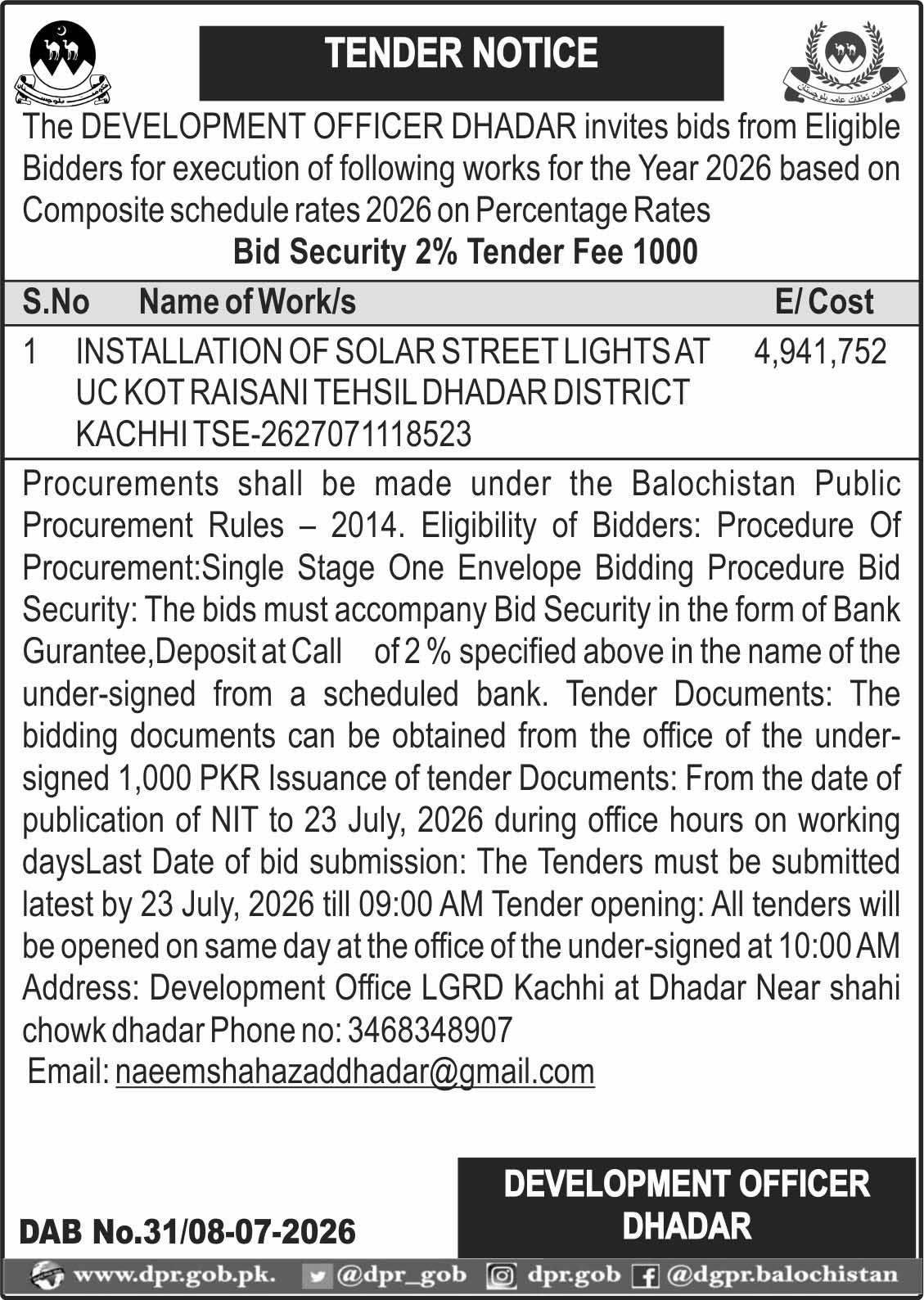 Development Officer Dhadar