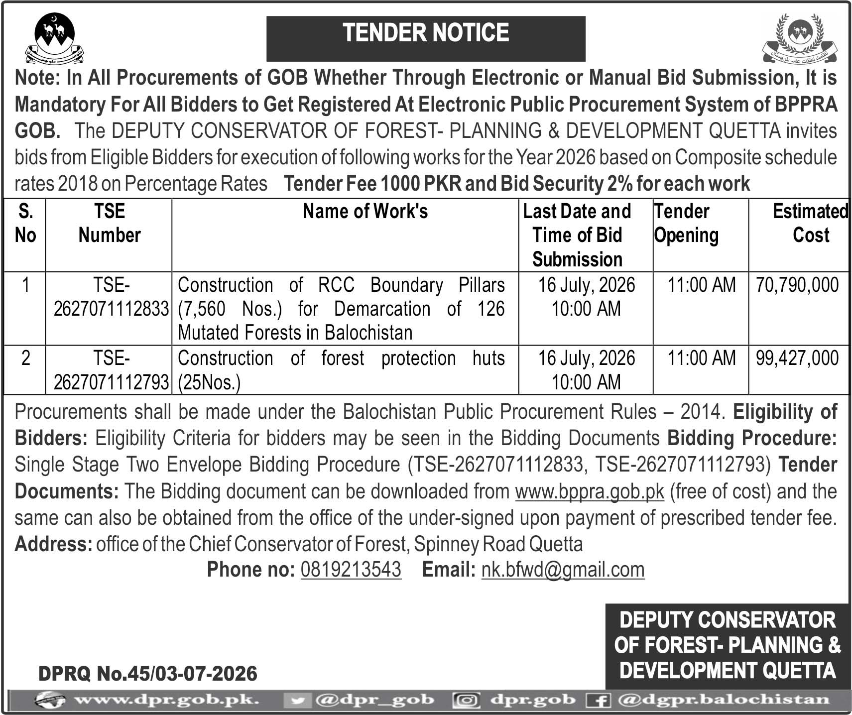 Deupity conservator of forest- Planning & Development Quetta