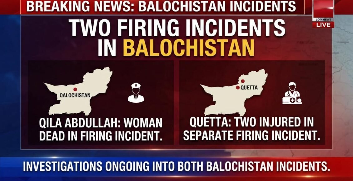 بلوچستان میں فائرنگ کے2واقعات،قلعہ عبداللہ خاتون جاں بحق ، کوئٹہ میں 2افراد زخمی ,تحقیقات جاری