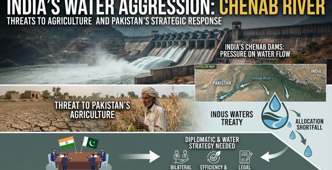 بھارت کی آبی جارحیت: دریائے چناب پر دباؤ، زرعی معیشت کو خطرات اور پاکستان کے لیے سفارتی و آبی حکمتِ عملی کی ضرورت