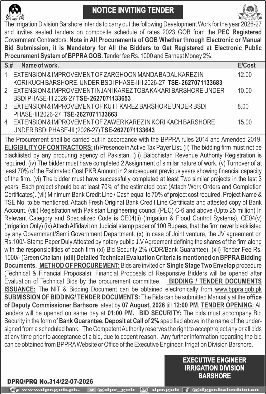 EXECUTIVE ENGINEER IRRIGATION DIVISION BARSHORE