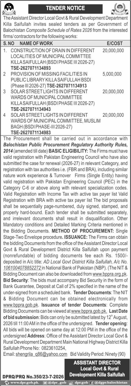 ASSISTANT DIRECTOR Local Govt & Rural Development Killa Saifullah