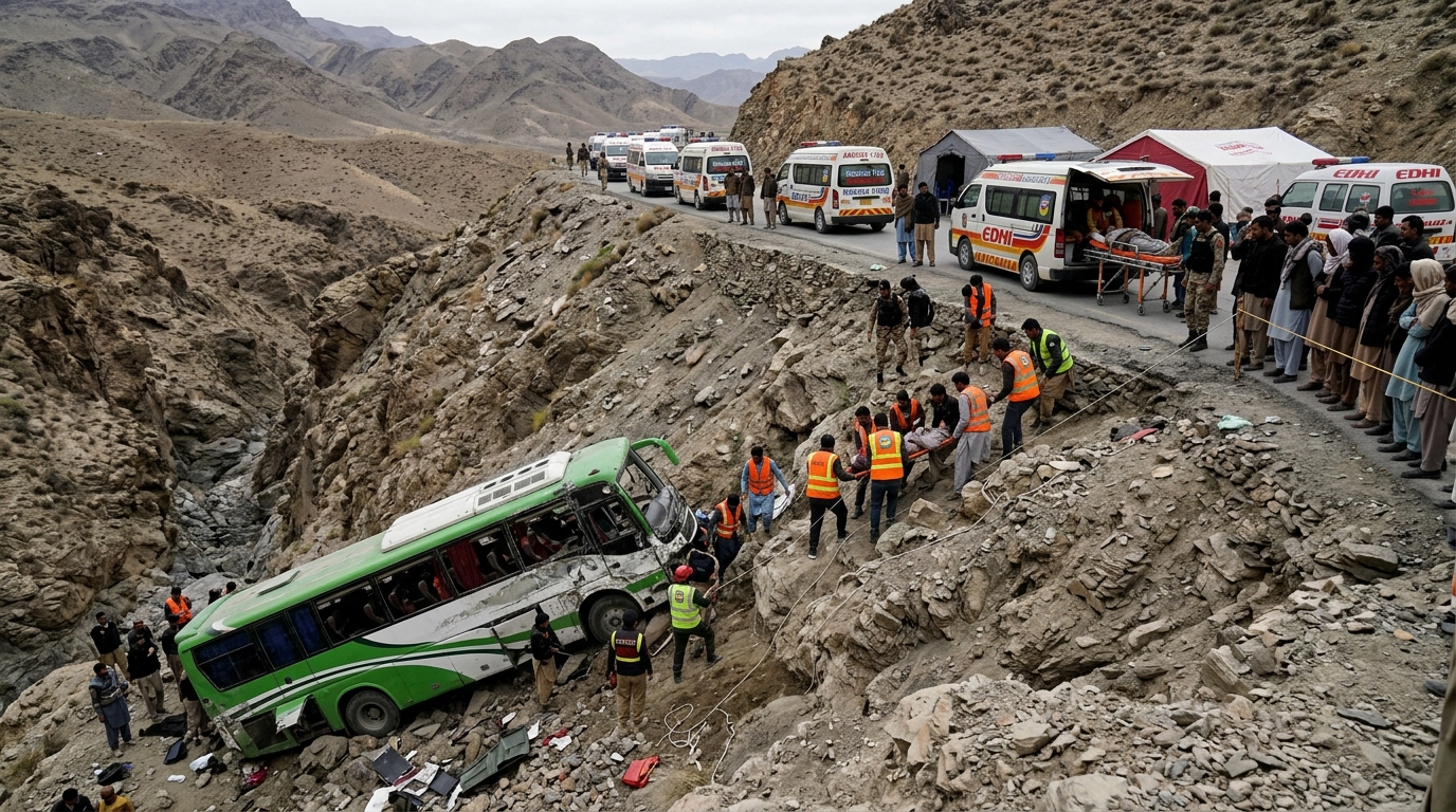 کوئٹہ سے کے پی کے جانے والی مسافر بس کھائی میں جا گری، 40 افراد جاں بحق، 8 زخمی ہوگئے
