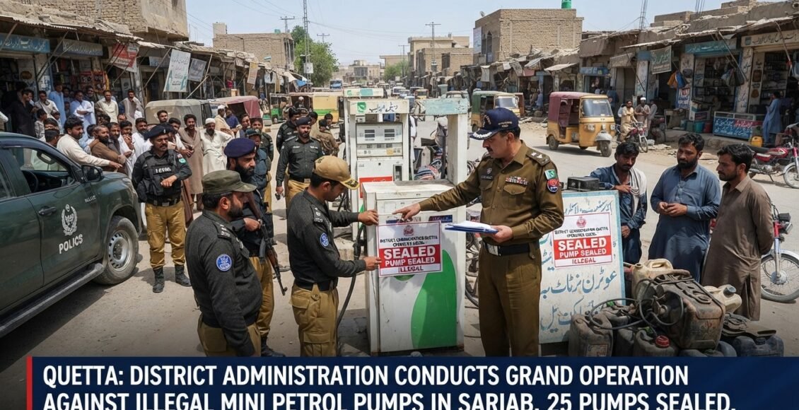 کوئٹہ، ضلعی انتظامیہ کا سریاب میں غیر قانونی منی پٹرول پمپس کے خلاف گرینڈ آپریشن، 25 پمپس سیل