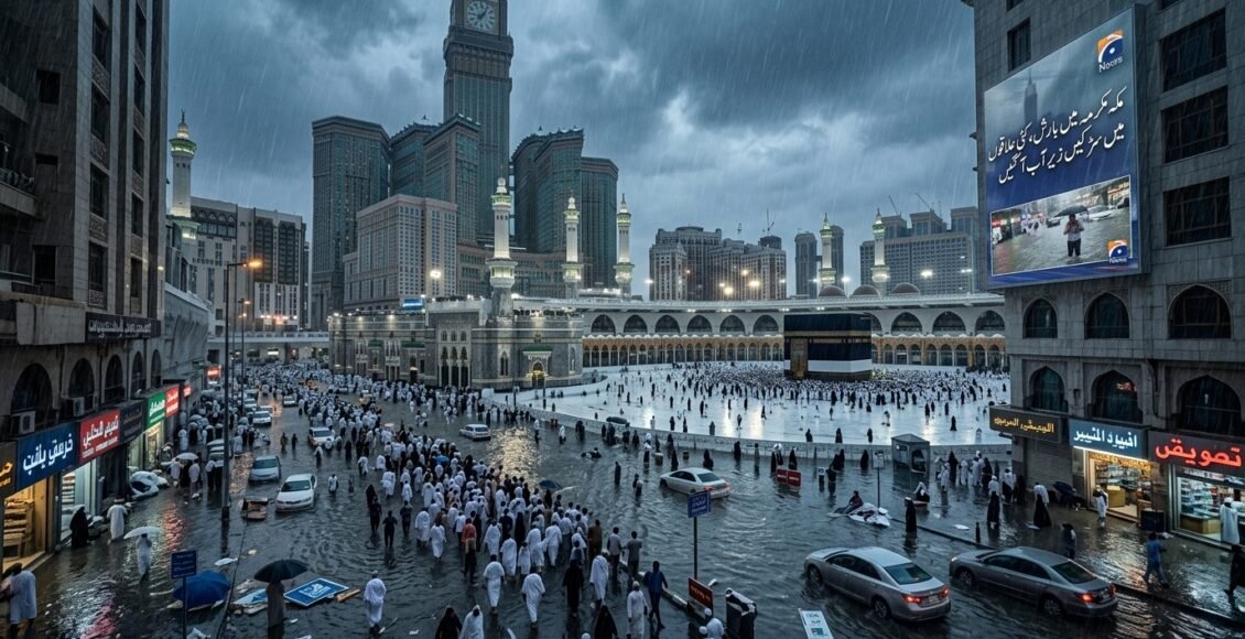 مکہ مکرمہ میں بارش، کئی علاقوں میں سڑکیں زیر آب آگئیں