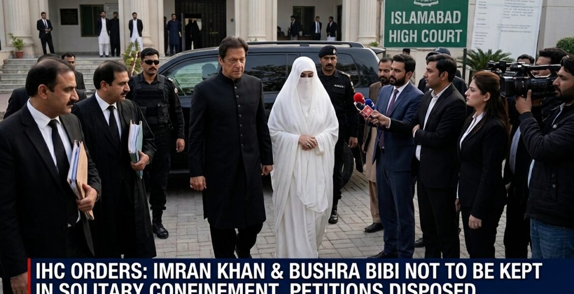 اسلام آباد ہائیکورٹ کا عمران خان اور بشری بی بی کو قید تنہائی میں نہ رکھنے کا حکم،درخواستیں نمٹادی گئیں