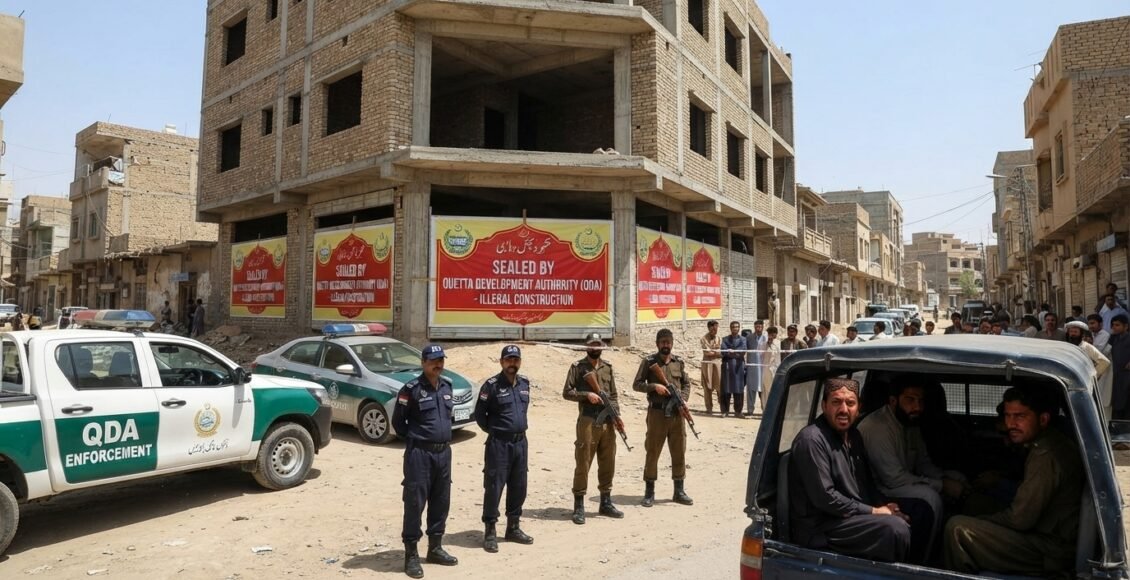 کوئٹہ، غیر قانونی تعمیرات کے خلاف سخت کریک ڈاون، 11 عمارتیں سیل اور 7 افراد گرفتار