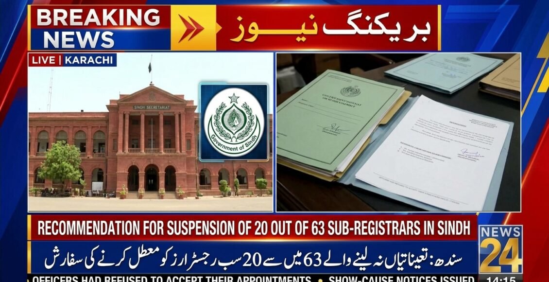 سندھ میں تقرریاں نہ لینے والے 63 میں سے 20 سب رجسٹراروں کی معطلی سفارش